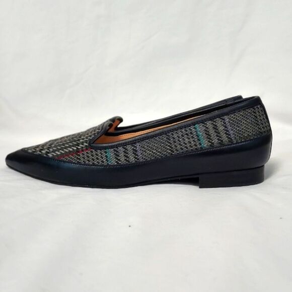 Jon Josef Shoes - Jon Josef Made in Spain Black Leather Multi Plaid Pointed Toe Flats 8